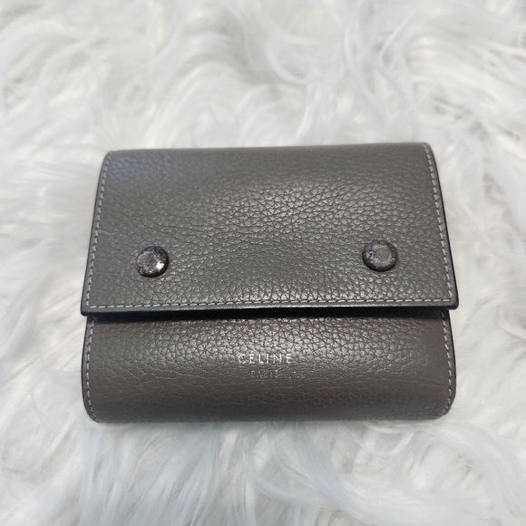 Authentic Celine Drummed Grained Calfskin Trifold Wallet Grey - Picture 14 of 15